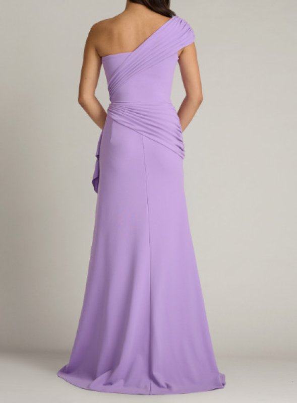 画像2: Tadashi Shoji タダシショージ Lune Waterfall Sash Gown パープル系｜ワンショルダー ロングドレス (2)