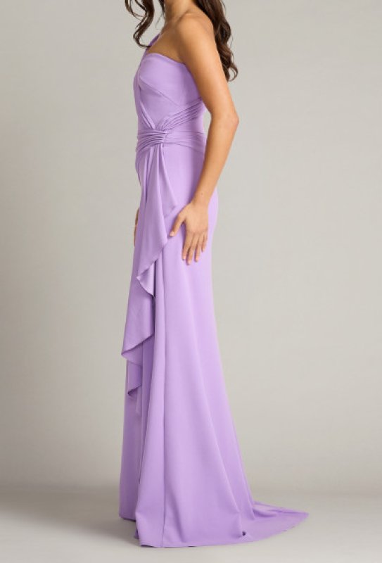 画像3: Tadashi Shoji タダシショージ Lune Waterfall Sash Gown パープル系｜ワンショルダー ロングドレス (3)