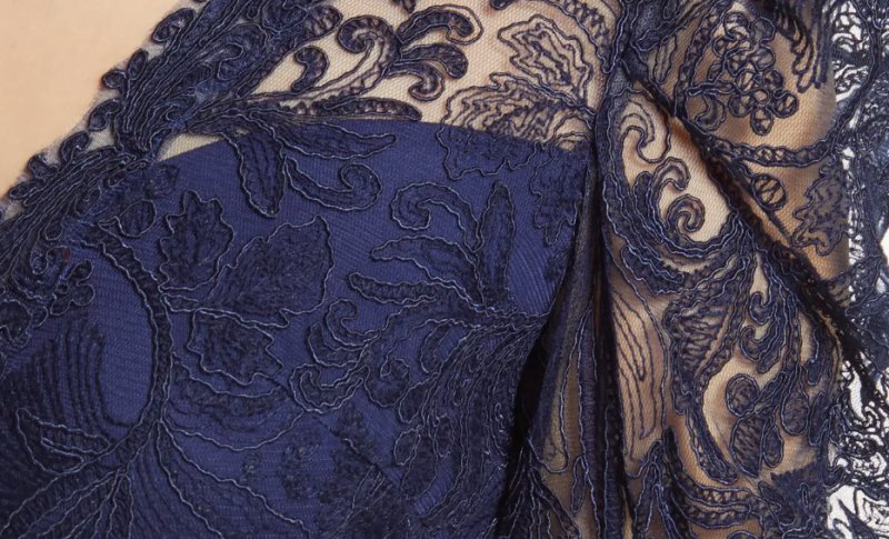 画像4: Tadashi Shoji タダシショージ  FATIHA  花柄レース&シフォンドレス　ネイビー系 (4)