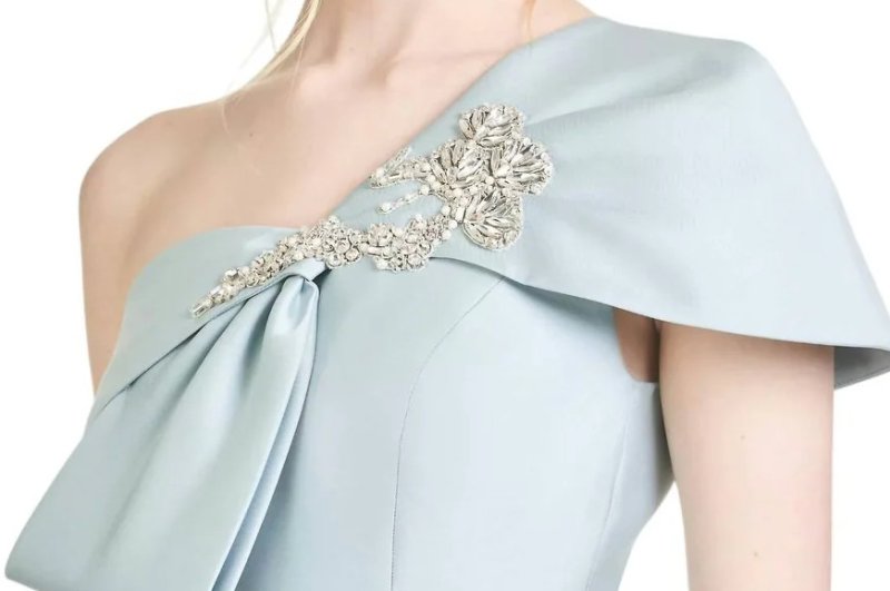 画像4: Sachin & Babi Ines Gown ワンショルダーリボン ロングドレス｜フォーマル・イブニング対応｜ライトブルー (4)