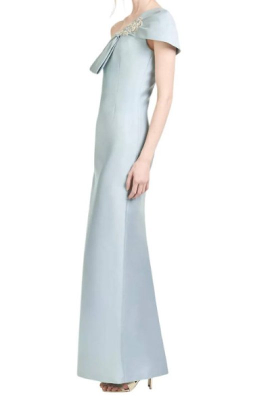 画像2: Sachin & Babi Ines Gown ワンショルダーリボン ロングドレス｜フォーマル・イブニング対応｜ライトブルー (2)