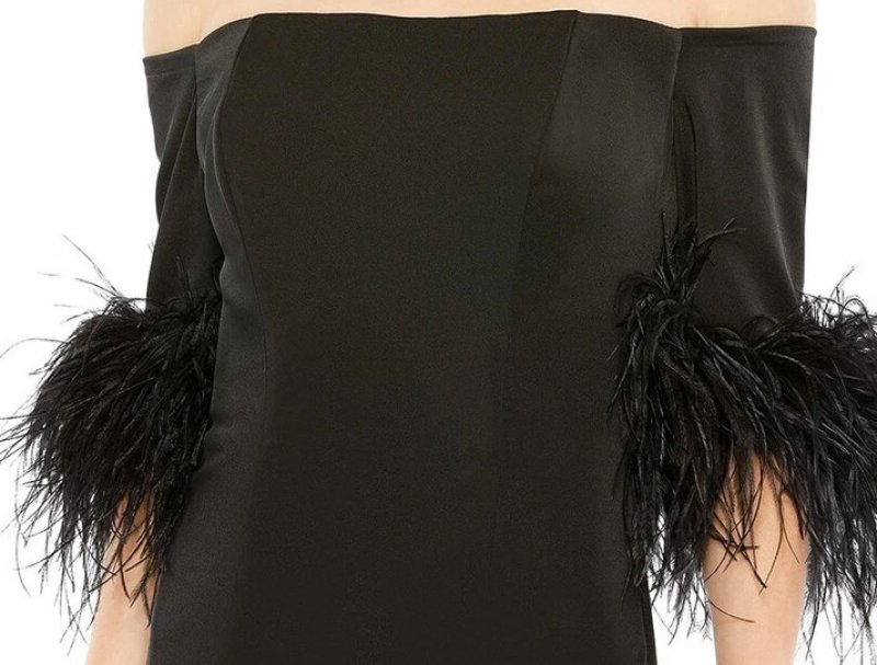 画像3: Mac Duggal マックドゥガル フェザートリム コラムロングドレス｜ブラック イブニングガウン (3)