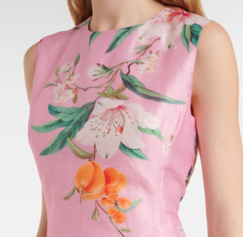 画像4: Leo Lin（レオリン）Cleo フローラル リネンブレンド ミディドレス　ピンク｜花柄ドレス (4)