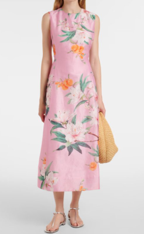 画像1: Leo Lin（レオリン）Cleo フローラル リネンブレンド ミディドレス　ピンク｜花柄ドレス (1)