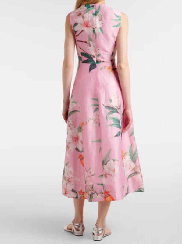 画像2: Leo Lin（レオリン）Cleo フローラル リネンブレンド ミディドレス　ピンク｜花柄ドレス (2)