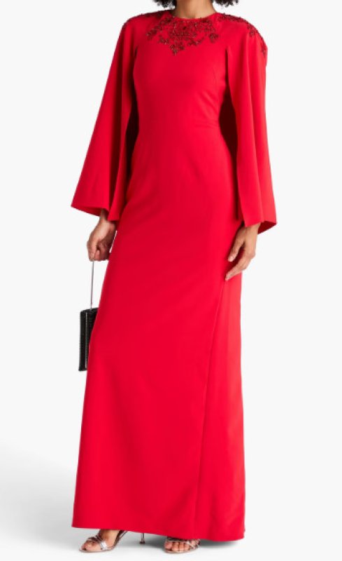 画像3: 2/1までセール！Marchesa Notte ケープスリーブ ビジュー ロングドレス レッド (3)