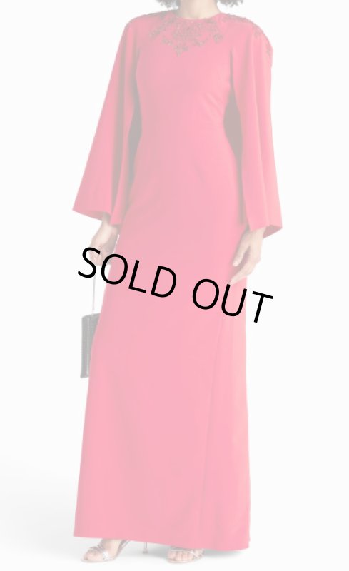 画像3: セール！Marchesa Notte ケープスリーブ ビジュー ロングドレス レッド (3)