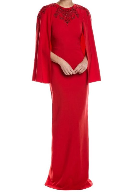 画像1: 2/1までセール！Marchesa Notte ケープスリーブ ビジュー ロングドレス レッド (1)