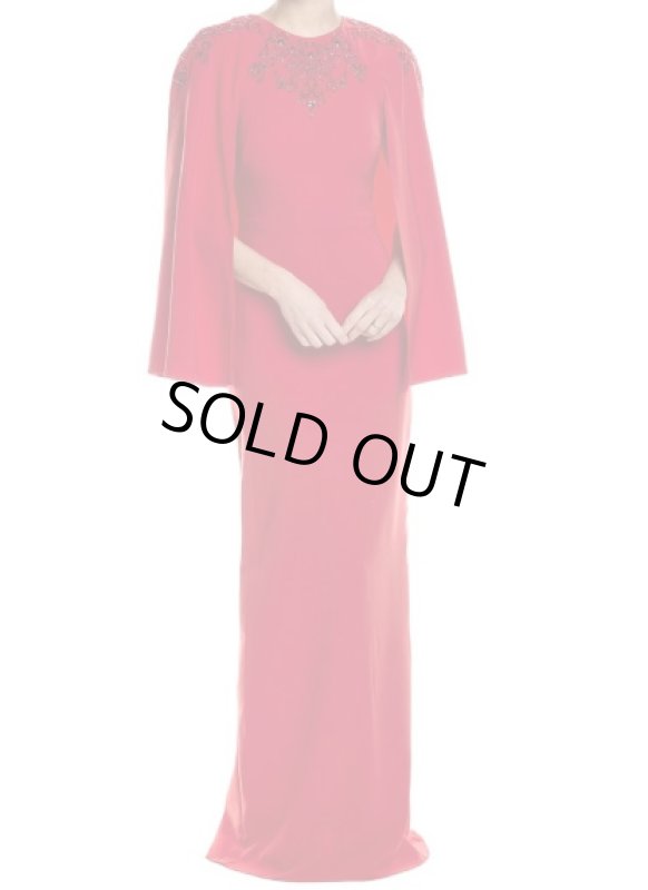 画像1: セール！Marchesa Notte ケープスリーブ ビジュー ロングドレス レッド (1)