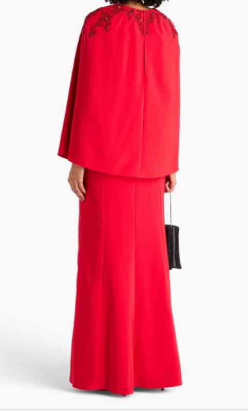 画像4: 2/1までセール！Marchesa Notte ケープスリーブ ビジュー ロングドレス レッド (4)