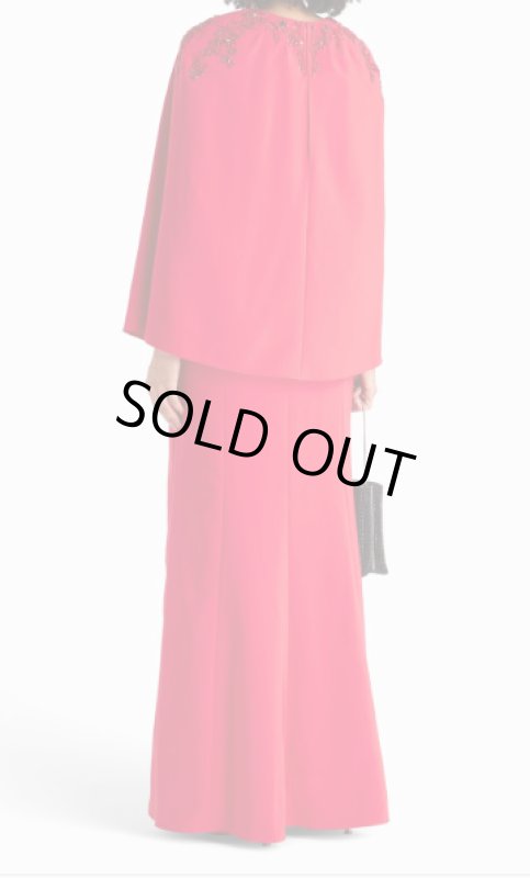 画像4: セール！Marchesa Notte ケープスリーブ ビジュー ロングドレス レッド (4)