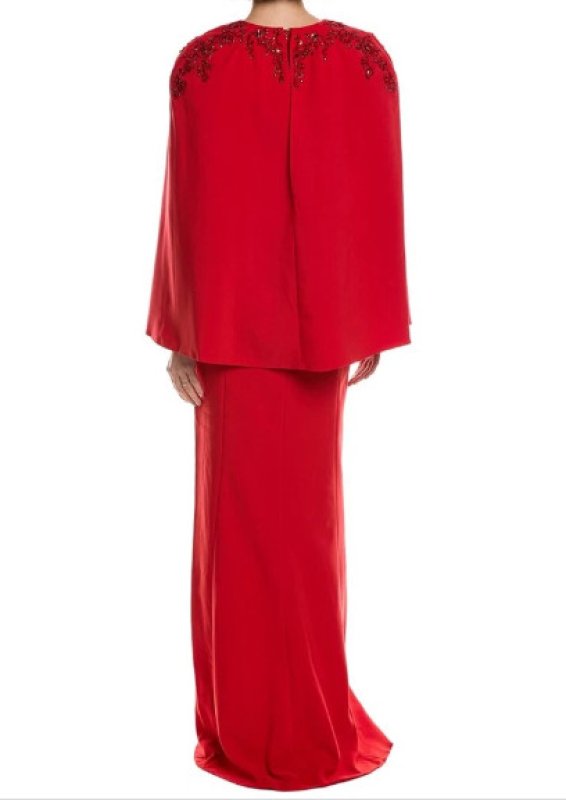 画像2: 2/1までセール！Marchesa Notte ケープスリーブ ビジュー ロングドレス レッド (2)