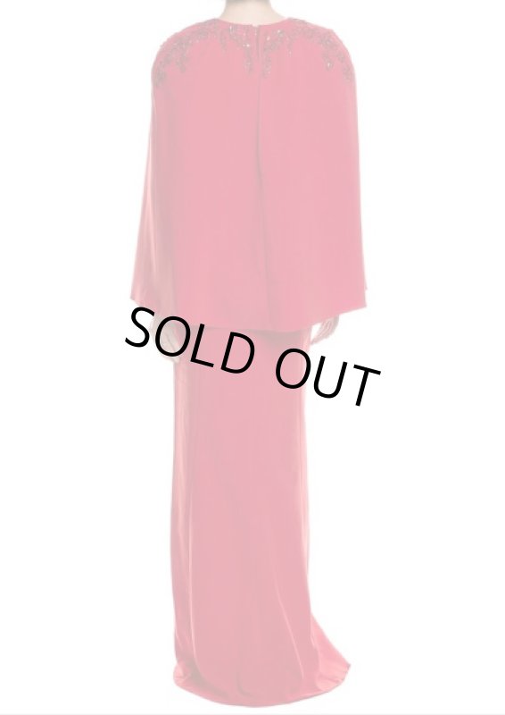 画像2: セール！Marchesa Notte ケープスリーブ ビジュー ロングドレス レッド (2)