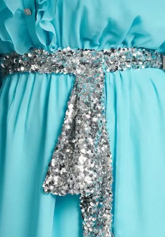 画像4: Sachin & Babi Venus Gown ブルー｜ビジューサッシュ付き シフォン フリル ロングドレス (4)