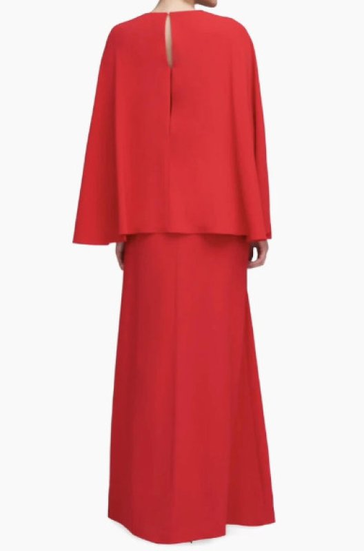 画像2: HALSTON Olaya ケープスリーブ ロングドレス｜エレガント レッドガウン (2)