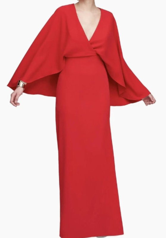 画像3: HALSTON Olaya ケープスリーブ ロングドレス｜エレガント レッドガウン (3)