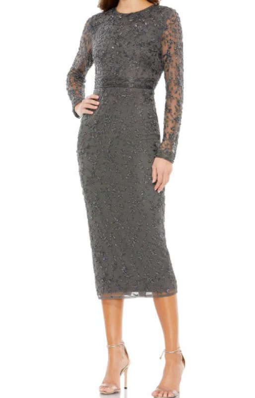 画像1: セール！Mac Duggal マックドゥガル｜ビーズ刺繍レースドレス グレー (1)