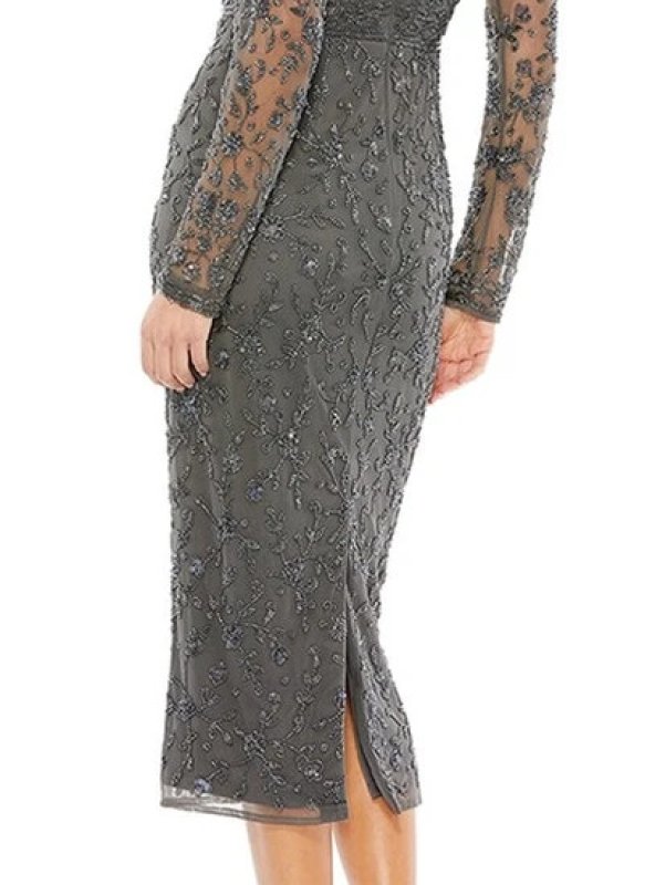 画像4: セール！Mac Duggal マックドゥガル｜ビーズ刺繍レースドレス グレー (4)