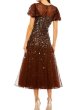 画像2: セール！Mac Duggal マックドゥガル｜希少ブラウン ビーズ装飾 フラッタースリーブドレス (2)