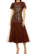 画像1: セール！Mac Duggal マックドゥガル｜希少ブラウン ビーズ装飾 フラッタースリーブドレス (1)