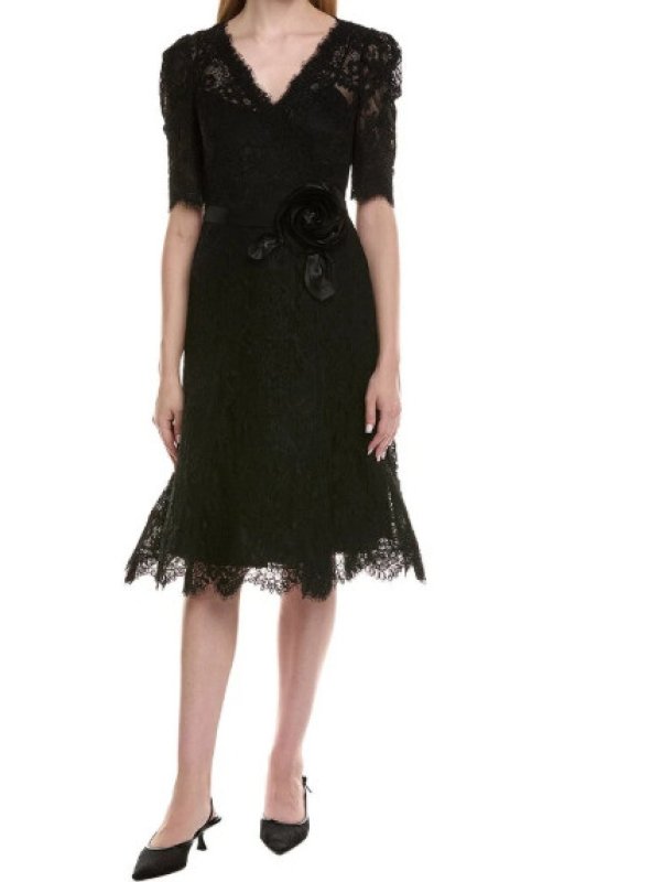 画像1: Teri Jon by Rickie Freeman ブラックレース ミディドレス｜上品フォーマル・パーティー対応 (1)