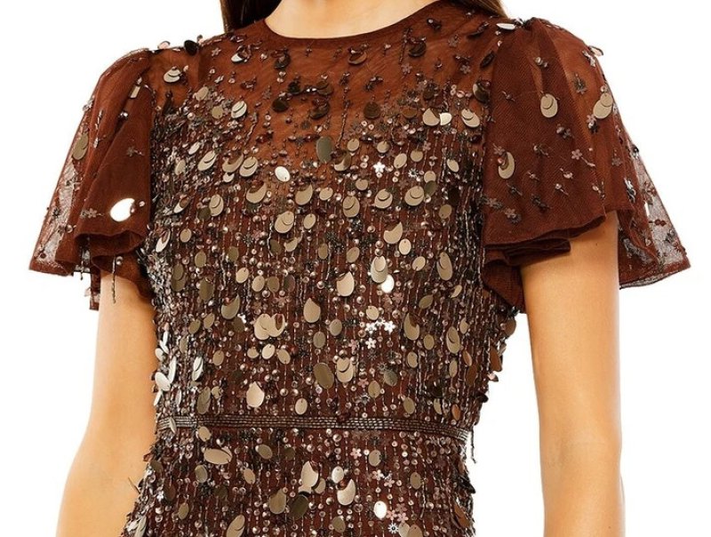 画像3: セール！Mac Duggal マックドゥガル｜希少ブラウン ビーズ装飾 フラッタースリーブドレス (3)