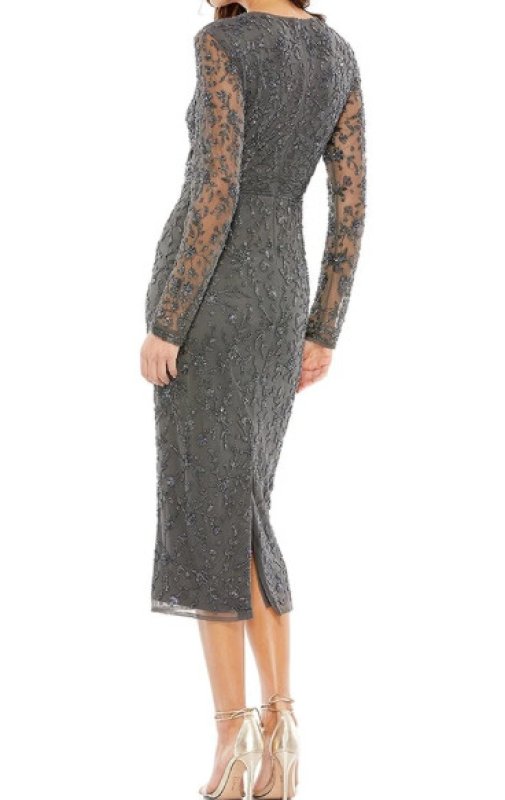 画像2: セール！Mac Duggal マックドゥガル｜ビーズ刺繍レースドレス グレー (2)