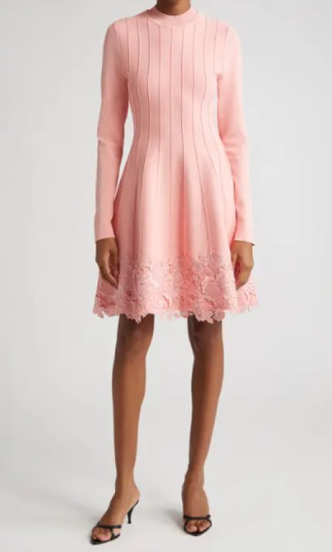 画像2: Lela Rose Georgia Dress｜レラローズ レース裾ニットフレアドレス ピンク (2)
