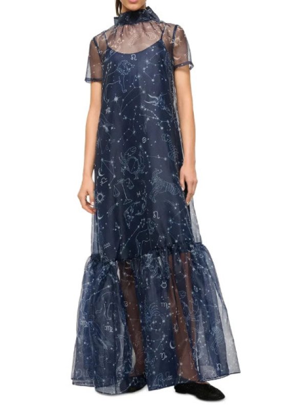 画像1: STAUD スタウド　Calluna オーガンジーマキシドレス ブルー｜上品シアーのロングドレス (1)