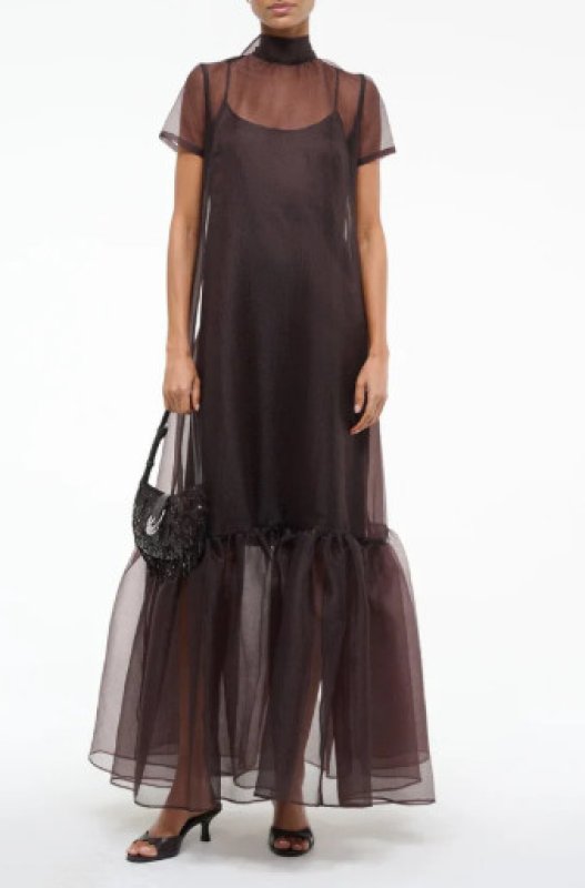 画像1: STAUD スタウド　Calluna オーガンジーマキシドレス｜ブラウン シアーロングドレス (1)
