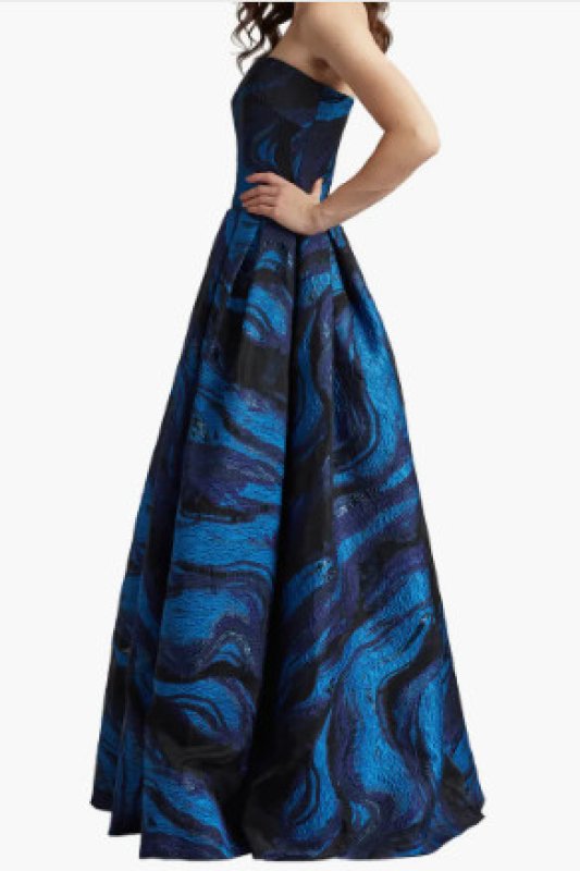 画像2: Tadashi Shoji タダシショージ Valora ストラップレス ジャカード ボールガウン ネイビー、ブルー (2)