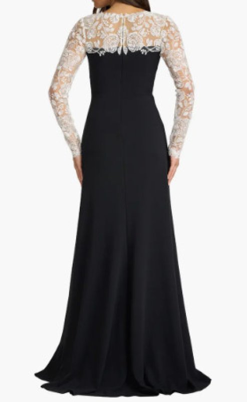 画像2: Tadashi Shoji タダシショージ  Kalico 刺繍 イリュージョン ロングドレス（ブラック×ホワイト） (2)