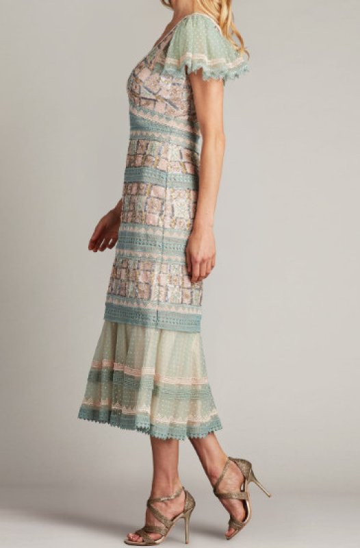 画像2: Tadashi Shoji タダシショージ Belle スパンコール レース パネルドレス　ピンク、グリーン系 (2)