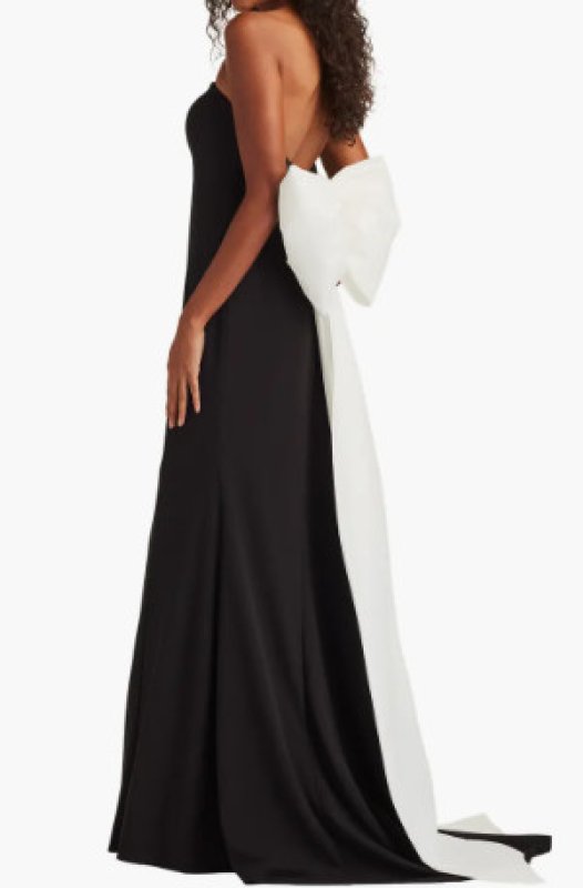 画像3: Tadashi Shoji Parmer バックボウ ストラップレス ロングドレス　ブラック×ホワイト (3)