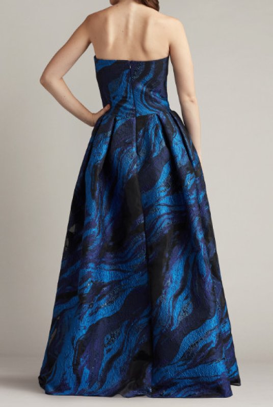 画像3: Tadashi Shoji タダシショージ Valora ストラップレス ジャカード ボールガウン ネイビー、ブルー (3)