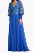 画像1: Tadashi Shoji タダシショージ Dansby 刺繍 ビショップスリーブ ロングドレス（ブルー） (1)