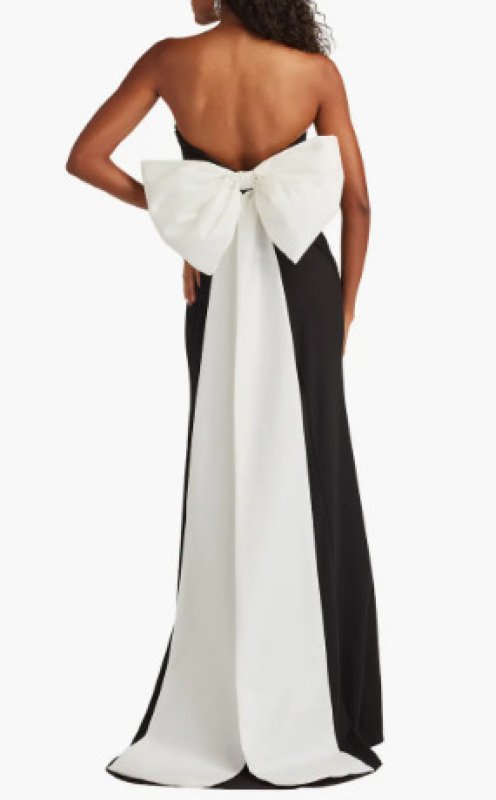 画像2: Tadashi Shoji Parmer バックボウ ストラップレス ロングドレス　ブラック×ホワイト (2)