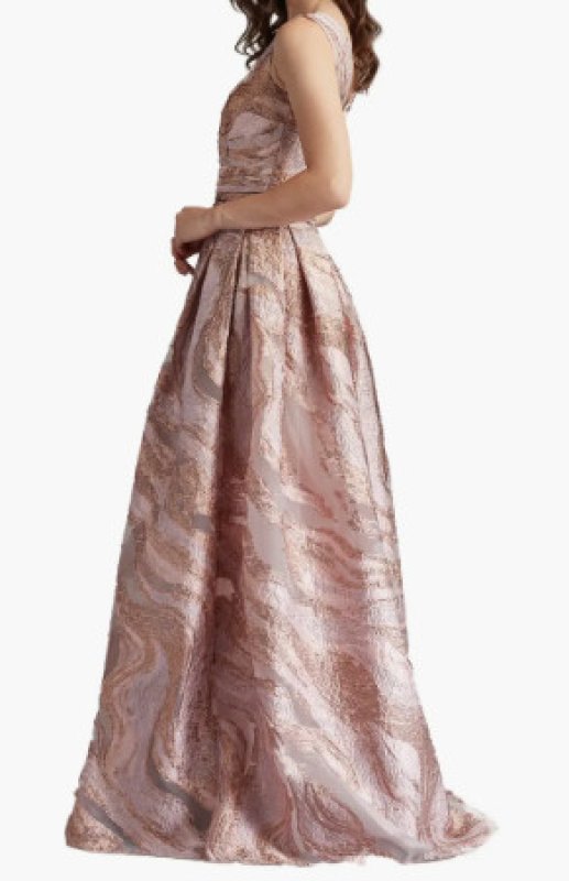 画像3: Tadashi Shoji タダシショージ Fontaine ボールガウン｜ベージュ×メタリック ロングドレス (3)