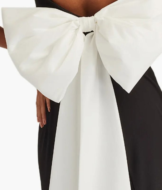 画像4: Tadashi Shoji Parmer バックボウ ストラップレス ロングドレス　ブラック×ホワイト (4)