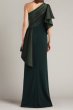 画像2:  Tadashi Shoji  タダシショージ Santa Fe ドレープワンショルダー ロングドレス　グリーン系 (2)