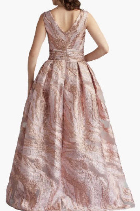 画像2: Tadashi Shoji タダシショージ Fontaine ボールガウン｜ベージュ×メタリック ロングドレス (2)