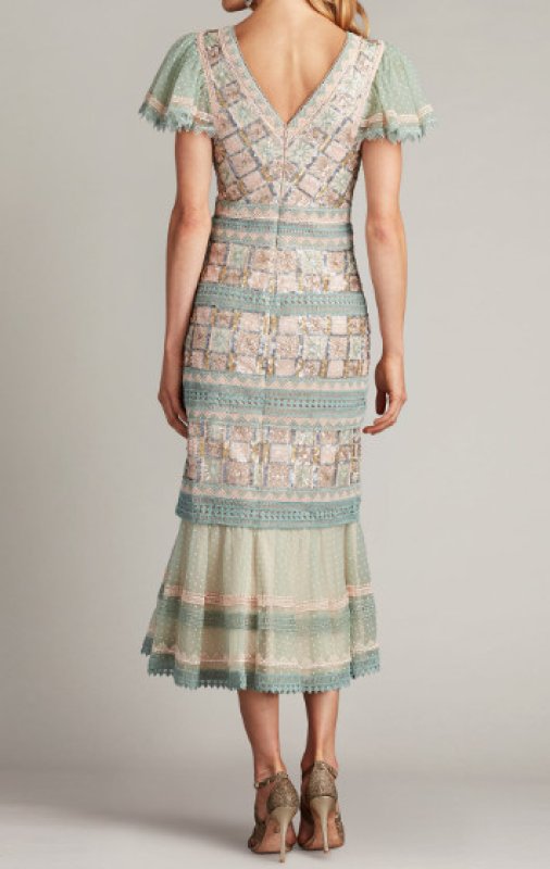 画像3: Tadashi Shoji タダシショージ Belle スパンコール レース パネルドレス　ピンク、グリーン系 (3)