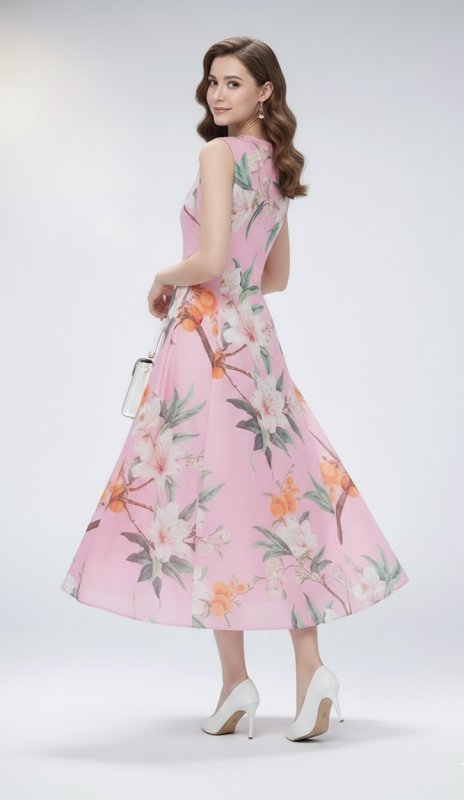 画像2: Leo Lin（レオリン）Cleo フローラル リネンブレンド ミディドレス　ピンク｜花柄ドレス (2)