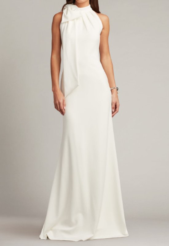 画像1: Tadashi Shoji  タダシショージ   SIMS ホルターネック ロングドレス　ホワイト (1)