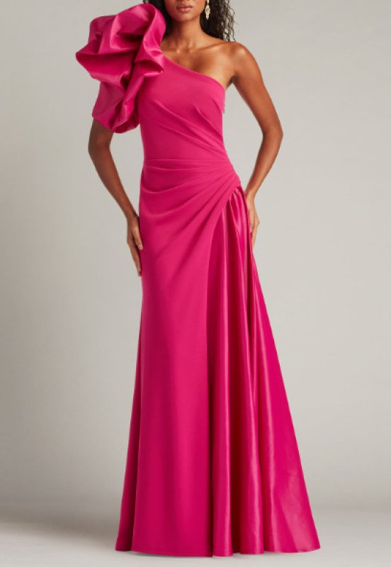 画像1:  Tadashi Shoji  タダシショージ  Romay ワンショルダー ロングドレス　ピンク (1)