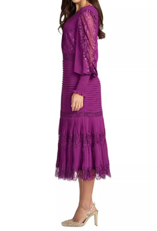 画像3: Tadashi Shoji タダシショージ  NYSSA  Pin-Tuck Long Sleeve Midi Dress　パープル (3)