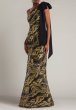 画像1: Tadashi Shoji タダシショージ  Shariza リボン ワンショルダー ロングドレス ブラック、ゴールド系 (1)