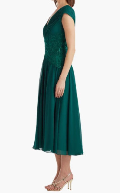 画像3: Tadashi Shoji タダシショージ　Nerina 装飾 Vネック ミディドレス　グリーン (3)