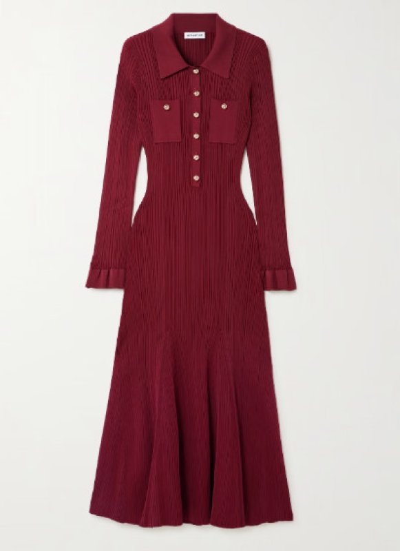 画像4: 【テレビ使用】Self-Portrait セルフポートレート Ribbed Knit Midi Dress バーガンディー (4)