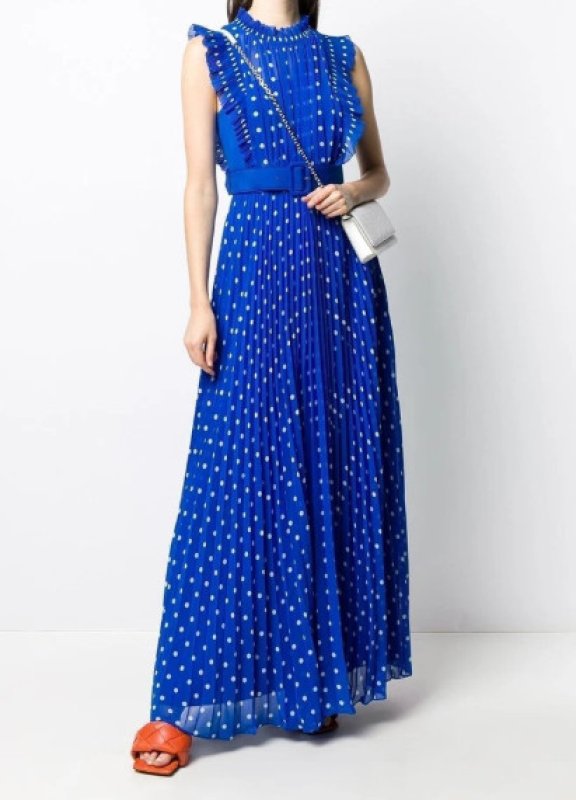 画像1: 【ドラマ使用】Self Portrait セルフポートレート ポルカドット ブルーシフォン マキシドレス｜ (1)